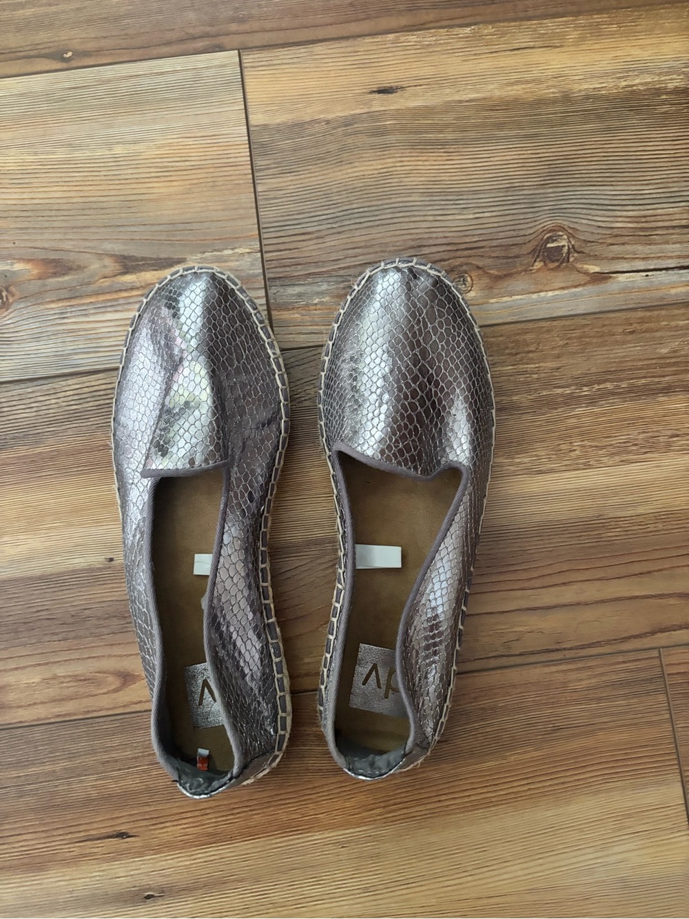 DV by Dolce Vita Metallic Taupe Snake-Print Espadrille Flats